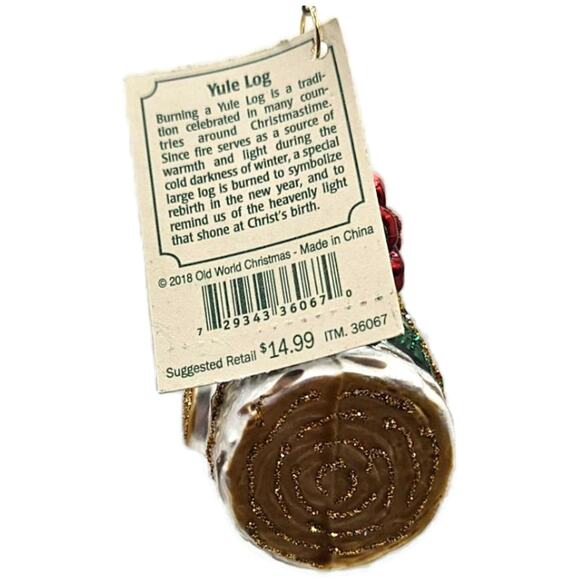 Yule Log Ornament Pine Cones Fire Pit OWC Glass Old World Christmas Tree Decor - Picture 9 of 10